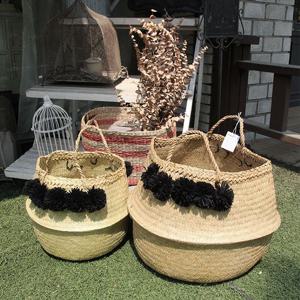 블랙 폼폼 화분 수납용 해초바구니 보관함