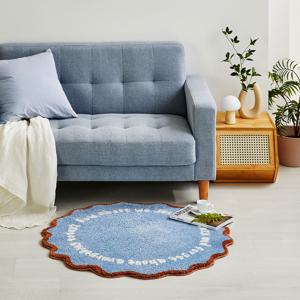 터프팅 레터 웨이브 엣지 원형 러그 블루 D90