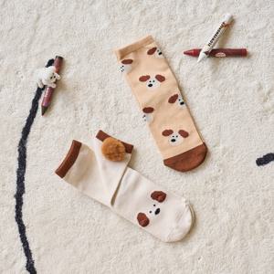 퍼피 폼폼 양말 2P SET 아이보리 브라운