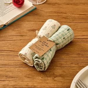 L 도톰한 4중지 살림 거즈행주 30x30 2P 그린 드로잉 크리스마스