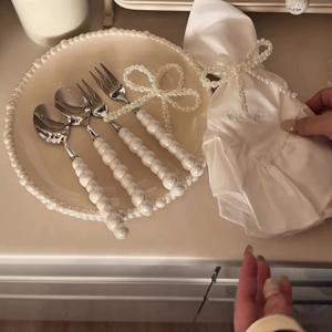 [해외] 커트러리 디저트 티스푼 진주 구슬