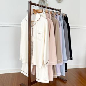 솔리드 극세사 파자마 수면 잠옷 세트 여성 남성 커플 홈웨어