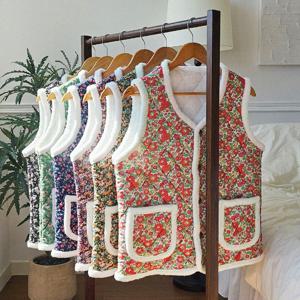 여성 꽃무늬 누빔 김장조끼 할머니 겨울 촌캉스 엄마 양털 시골 조끼