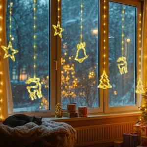 크리스마스 인테리어 종 트리 별 루돌프 오너먼트 전구 3.8M LED 가랜드 커튼라이트