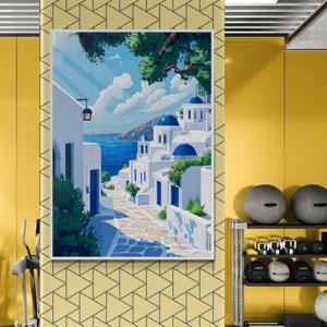그리스의 여름 알루미늄액자 꽃과 바다가 만난 지중해 풍경 포스터 그림액자