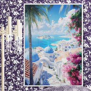 산토리니 플라워뷰 알루미늄액자 꽃과 바다가 만난 지중해 풍경 포스터 그림액자