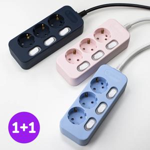 1+1 퍼스널탭 파스텔 컬러 인테리어 멀티탭 3컬러 3구개별 1m/3m