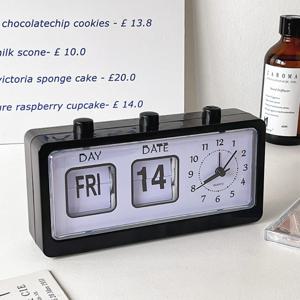 모던 레트로 아날로그 플립 캘린더 탁상 시계 사각형