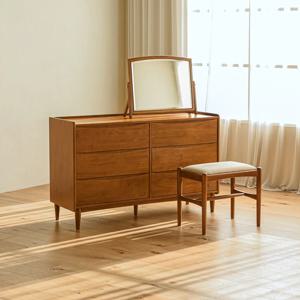 룬드 원목 1200 3단 서랍장 수납 화장대 세트 (스툴+스퀘어거울)