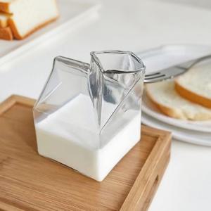 우유컵 우유곽모양 우유팩 밀크유리컵 내열유리 글라스 투명 레트로 특이한 홈카페