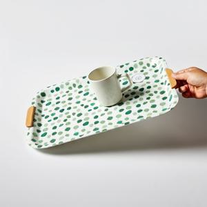 그린티 우드 손잡이 사각 트레이 카페 쟁반