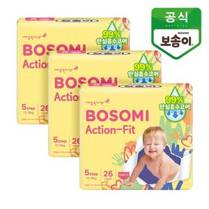 보솜이 액션핏 남녀공용 팬티형 기저귀 특대형 26개입 3개