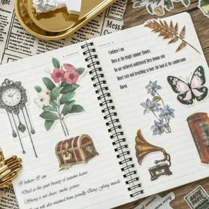 꽃 나비 식물 새 일러스트 조각 다꾸 프렌치 감성 스티커