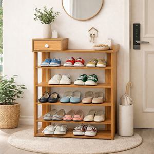 현관 신발장 슬림 신발 정리대 틈새 슈즈렉 5단 선반 수납장 신발 정리함 원목