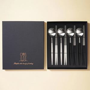 보겐 에펠 커트러리 수저세트 8P 샤틴(블랙,화이트) 4인 선물세트