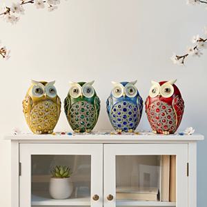 네가지 행운 황금부엉이 풍수 인테리어 장식품 소품 집들이 선물 4p