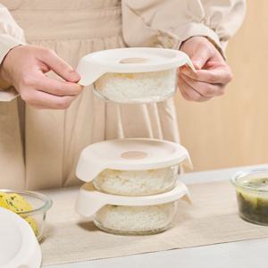 한끼완성 냉동밥보관 손잡이 실리콘 내열유리 용기 390ml (3P 세트)