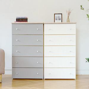 보니 템바보드 우드상판 서랍장 5단 엠보 스타일 플라스틱 수납 정리함 (화이트/그레이)