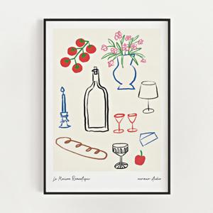 와인 꽃 일러스트 그림 인테리어 아트 포스터 주방 홈카페 카페 꾸미기 소품