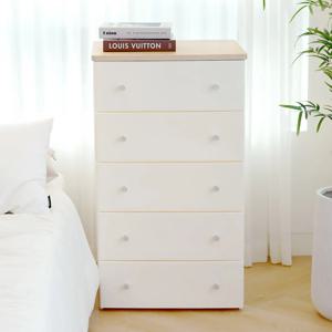 비체 실버핸들 우드상판 서랍장 5단 플라스틱 수납장 와이드 인테리어 수납 정리함 (4컬러)