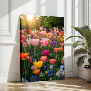튜립 정원 캔버스액자 알루미늄액자 감성 인테리어 핑크 블루 봄꽃 포스터