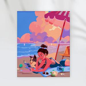 DIY 명화/유화그리기 세트 명작 (40X50_바캉스) 물감 두배 10종붓세트