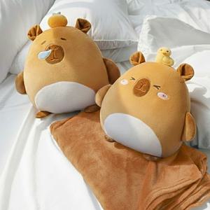 카피바라 쿠션 담요 캐릭터 무릎 극세사 블랭킷 사무실 겨울 (2type)