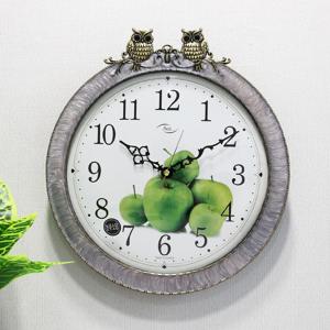무소음 초록사과 부엉이 신주도금 주물 벽시계 HCA-571G