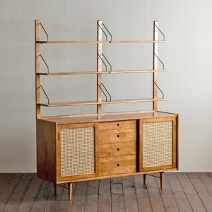 [리퍼] 루이스 와이드 원목 선반 라탄수납장