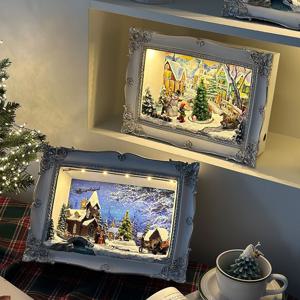 움직이는 LED 액자 오르골 LED 크리스마스 장식 스노우볼 인테리어 무드등 2types