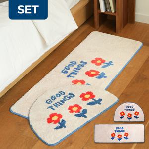 1&1 빈티지 플라워 주방 롱매트&미니 발매트 세트 (욕실 주방 인테리어 러그)