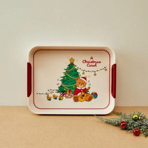 코지베어 크리스마스 뱀부파이버 사각핸들쟁반