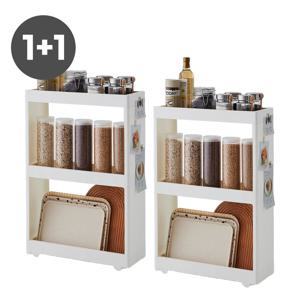 [1+1] 3단 슬림 틈새 이동식 무빙카트 트롤리 수납선반 화이트