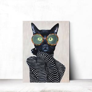 고양이 보브캣 일러스트 드로잉 거실 현관 카페 인테리어 캔버스 21x26cm