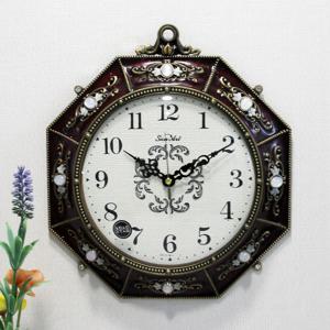 무소음 쥬얼리 골드자주 팔각형 주물 벽시계 HCA-634G