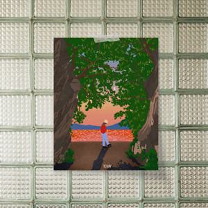 거제도 근포땅굴 노을 감성 일러스트 그림 인테리어 포스터 A3