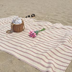 햄프린넨 스트라이프 대형 피크닉매트-레드