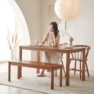 ON 리에티 원목 4인 식탁 의자 벤치세트 1400 월넛 의자2 벤치1