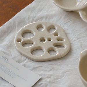 페블러 연근 수저받침 도자기 코스터 넓은 젓가락 받침대