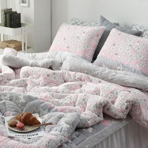 페탈라인 5mm 밍크 극세사 플라워 차렵이불+패드+베개커버 세트
