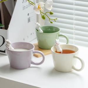 [해외] 귀여운 토끼 찻잔 받침 세트 예쁜 머그컵 커피잔 라떼잔 집들이 선물 3colors