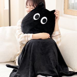 뚱냥이 블랭킷 쿠션 귀여운 검은 고양이 담요 방한 한파 추위 따듯한 자취 집들이 집순이