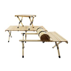 캠핑 테이블 접이식 높이조절 원목 우드롤 캠핑용 롤테이블 우드베이지