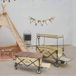 확장형 접이식 캠핑웨건 캠핑카트 우드롤상판 햇빛가리개 그늘막 매트 FULL SET구성 일반