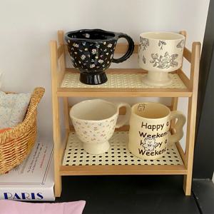 라탄 감성 원목 선반 화장대 홈카페 주방 책상 컵 미니 소품 정리대 인테리어 수납장