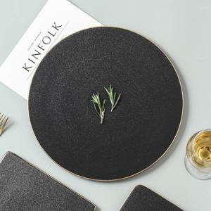 골드라인 매트블랙 스톤 고급 스테이크 접시 원형 10인치 플랫접시