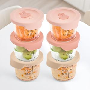 실리콘 밀폐 원형 내열유리 다용도 이유식용기 230ml 6P세트