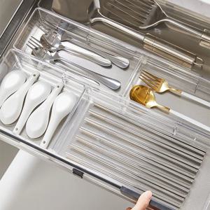 안심소재인증 수저정리함 칸조절 투명 키친트레이 수저정리트레이 싱크대 서랍 정리함 수저통