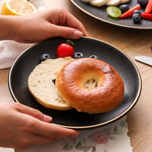 골드라인 매트블랙 스톤 고급 스테이크 원형 라운드접시 9인치