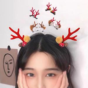크리스마스 파티 머리장식 액세서리 사슴뿔 헤어 집게핀 레드 2세트